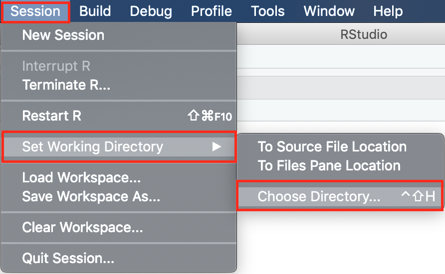 Arbeitsverzeichnis festlegen- Menü