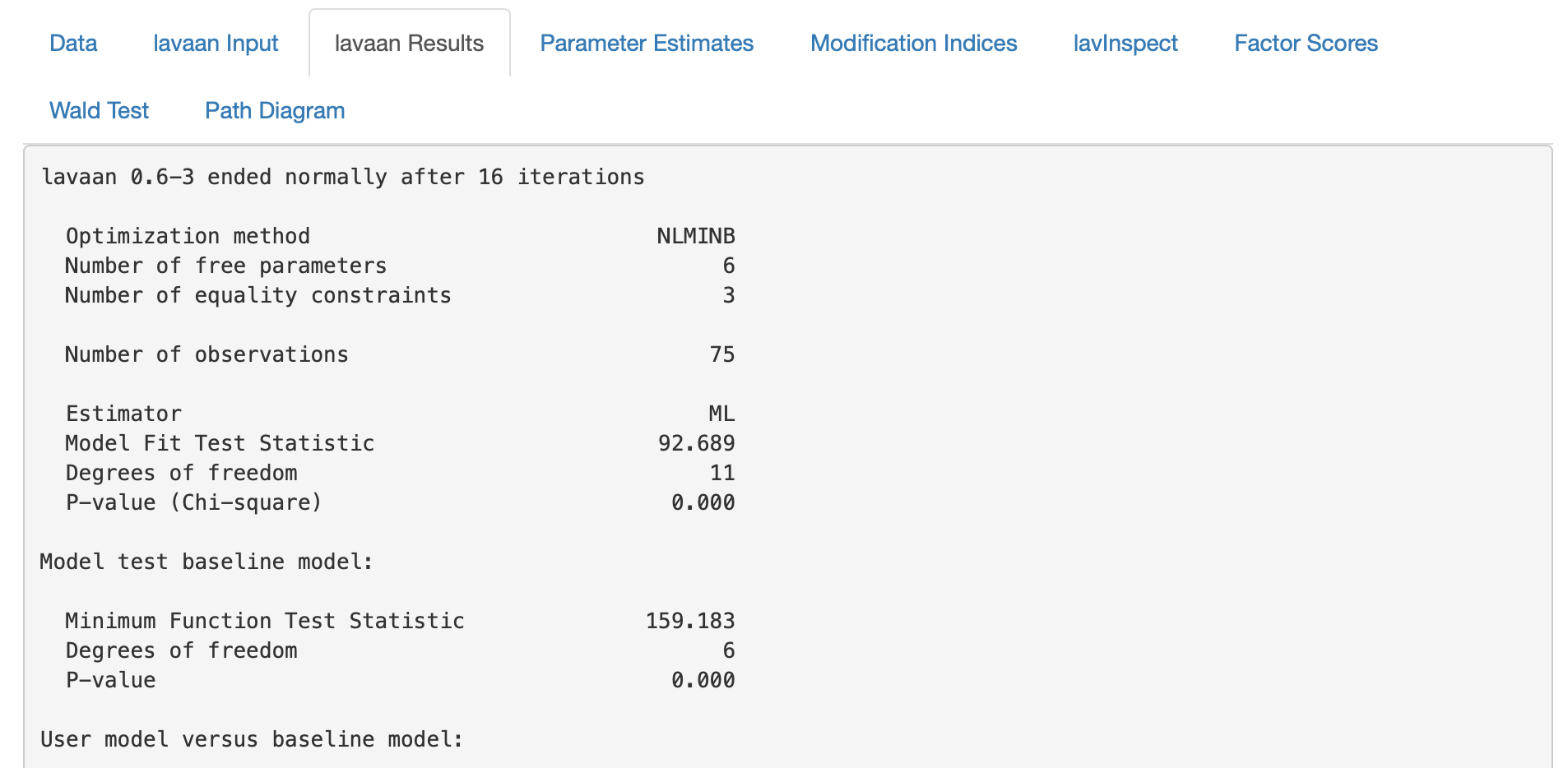 lavaanGUI lavaan Results